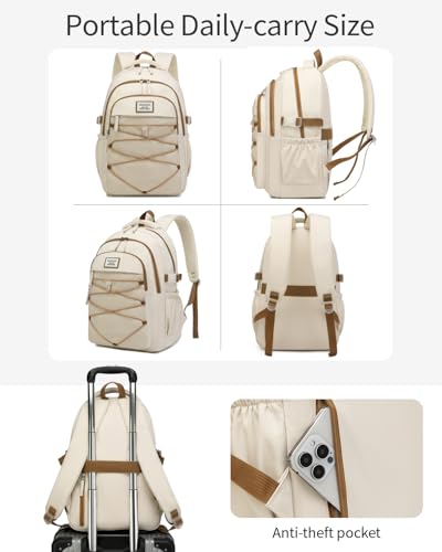 Teen Girls Backpack Aesthetic School Bag with Lunch Box, Laptop Backpack Bookbag for High School College Women Students, Beige 3pcs - color: Beige 3pcs, size: 15.6in