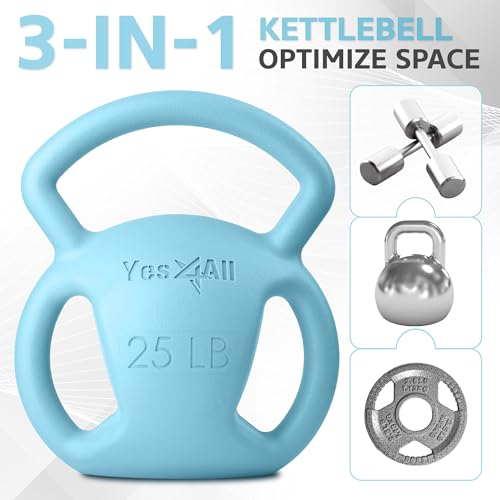 Yes4All Kettlebell, Strength Training Kettlebells for Women, Wide Multi-grip Textured Handle for Home Gym Exercises & Full Body Workout, Single 5–25 lb & Set of 10-15 lb - color: E. 25LB - Blue, style: A. Single