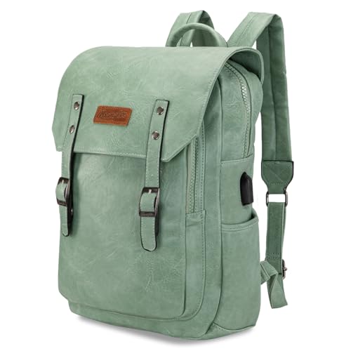 Montana West Wrangler Laptop Backpack with USB Charging Port, Vintage Travel Work College Bookbag for Women Men - color: Light Green