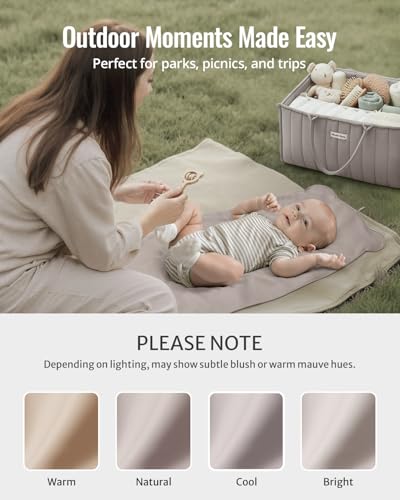 Blissful Diary Vegan Leather Portable Changing Pad, Wipeable & Waterproof Baby Change Mat in Diaper Bag, Travel Essential & Registry Gift, Taupe - color: Taupe