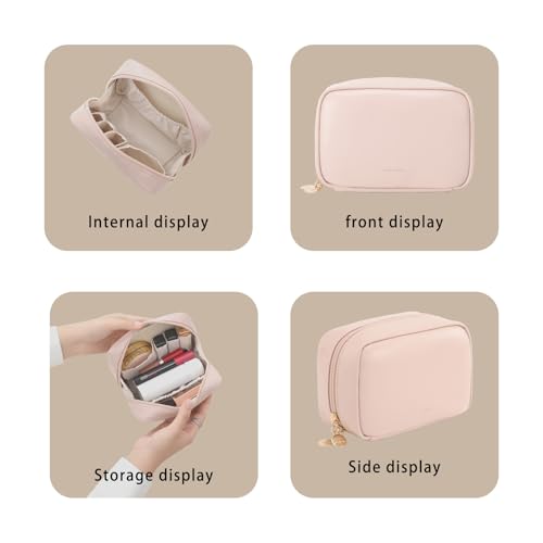 RIGHT AWAY Makeup Bag,Travel Cosmetic Bag Organizer with Zipper,Waterproof Toiletry Bags Makeup Pouch for Purse, Small Make Up Bag &Cases with Compartments for Women Girls（Pink） - color: AG-Pink