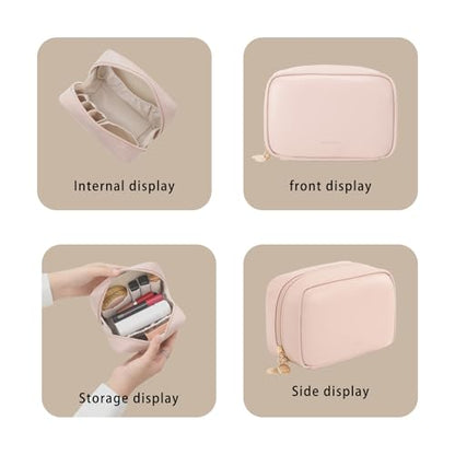 RIGHT AWAY Makeup Bag,Travel Cosmetic Bag Organizer with Zipper,Waterproof Toiletry Bags Makeup Pouch for Purse, Small Make Up Bag &Cases with Compartments for Women Girls（Pink） - color: AG-Pink