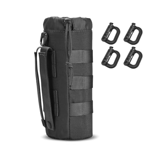 Upgraded Tactical Drawstring Molle Water Bottle Holder Tactical Pouches - color: Molle Water Bottle Pouch-Black-1Pack