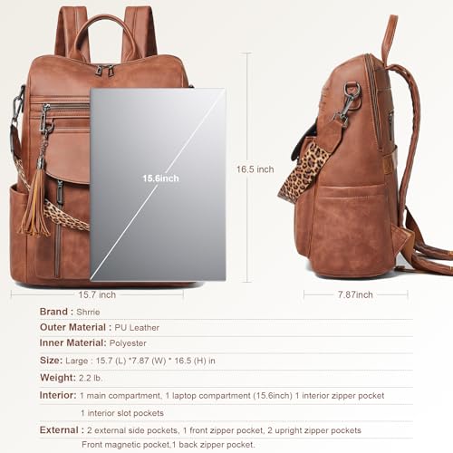 Shrrie Laptop Backpack for Women 15.6 inch,Travel Leather Backpack Purse Nurse Teacher Carry on Backpack Computer Bag,Professional Water-Resistant College Business Work Casual Daypack,Nubuck Brown - color: Nubuck Brown