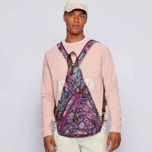 KL928 Canvas Sling Bag - Small Crossbody Backpack Shoulder Casual Daypack Rucksack for Men Women - color: Canvas-bandanna
