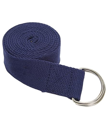 Everyday Yoga Strap with Metal D-Ring - Durable Stretching Strap for Yoga, Pilates, Flexibility & Physical Therapy (6ft, 8ft, 10ft) - color: True Navy, size: 6 Foot