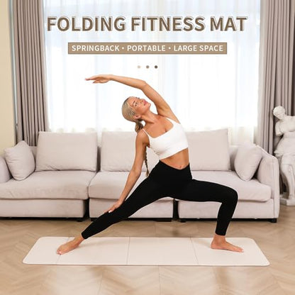 PAIDU Foldable Yoga Mat - 10mm Extra Thick, 75"26" Non-Slip Exercise Fitness Mat | SGS Eco-Certified, Portable for Yoga/Pilates/Studio/Home Workout - color: Beige
