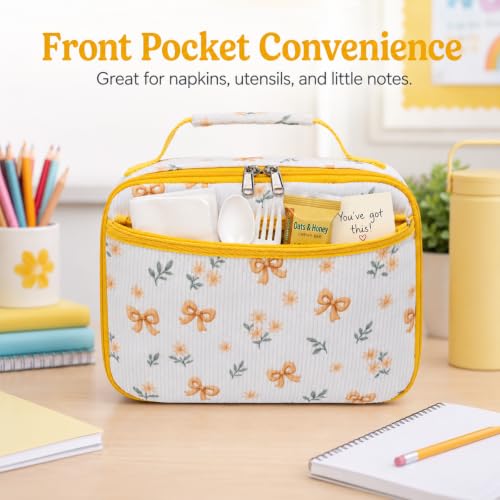 LEDAOU Lunch Box Kids Insulated Lunch Bag Girls Boys Toddler Reusable Lunchbox for School Picnic Hiking (Yellow Flower) - color: Yellow Flower