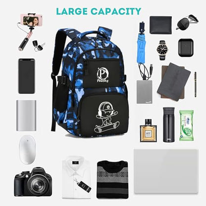 School Backpack for Boys, Waterproof Laptop Backpack with USB Charging Port, Anime Cartoon Luminous Backpack Lightweight Kids Bookbag for Teen Boys - style: Skateboard-4