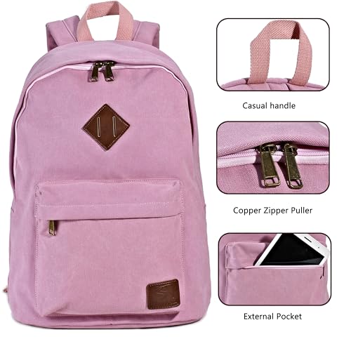 Canvas Laptop Backpack, Durable Rucksack, Travel Bag Fits 15.6 Inch Notebook for Women Factory Directly (Pink) - color: Pink