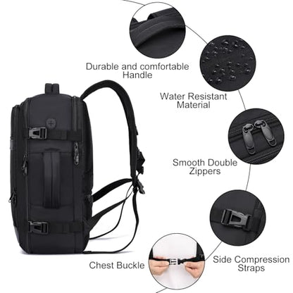 Travel Backpack for Men,Airplane Approved Carry On Backpack Suitcase with Shoe Pouch, Luggage Bag TSA 15.6inch Laptop Mochila Flight Approved Personal Item Travel Bag Bookbag Travel Essentials,Black - color: Black, size: Large-25L