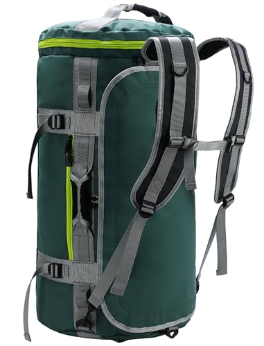MIER Large Duffle Bag Backpack for Travel Camping Gym Sports, 45L/60L/90L | Water Resistant, Convertible Duffel, Detachable Backpack Straps, Shoe Compartment, Heavy-Duty Tarpaulin, 3 Sizes - color: Green, size: 45L