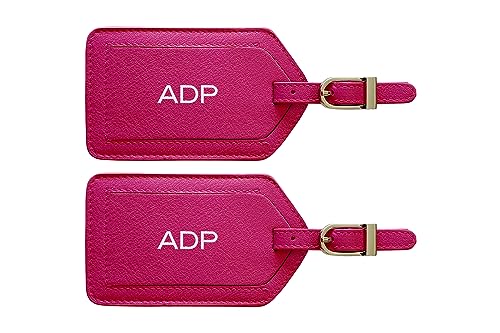 Personalized Monogrammed Leather Luggage Tags - 2 Pack - color: Bright Pink