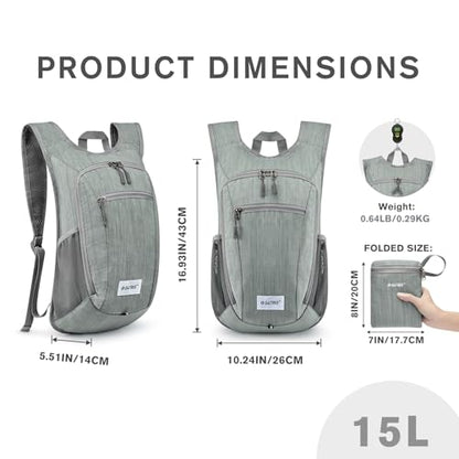 G4Free 10L/15L Hiking Backpack Lightweight Packable Hiking Daypack Small Travel Outdoor Foldable Shoulder Bag - color: Grey, size: 15L