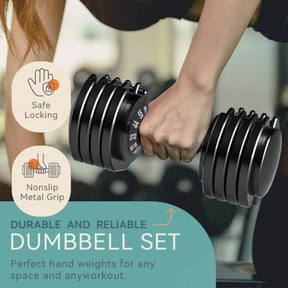 Adjustable Dumbbell Set of 2, 110lbs/50lbs Free Weights Dumbbell Set, 5-in-1/10-in-1 Quick-Lock Hand Weights, 25lbs/55lbs Pair with Anti-Slip Texture Handle, Weight Set For Home Gym Suit both Men and Women - color: Black 55LB Set of 2（Round）5 in 1