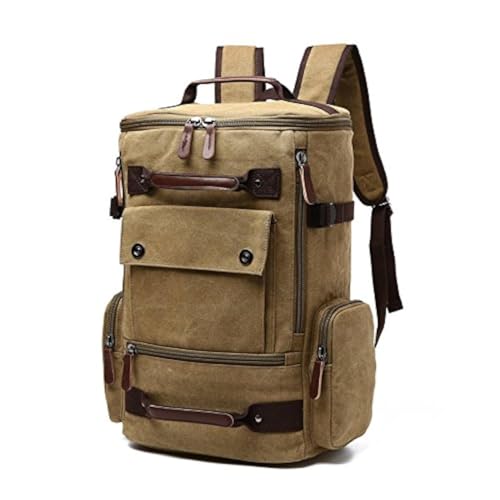 Vintage Canvas Backpack Casual Travel Rucksack 15.6inch Laptop Daypacks Hiking Camping Backpack - color: Khaki