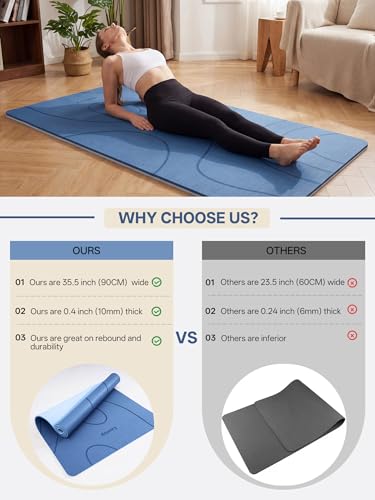 EaseUp Large yoga mat,73’x35.5’x0.4’,extra thick and wide,10mm pilates mat,non-slip exercise mat,workout mats for home gym - color: Blue/sky blue