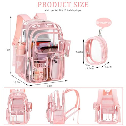 Clear Backpack for School,18 Inch Extra Large Heavy Duty Bookbag for Girls and Boys,Durable See Through PVC Transparent School Backpack for Travel(Pink) - color: Pink