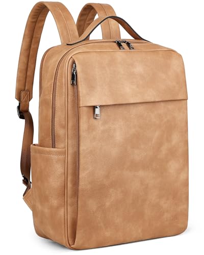 MASINTOR 15.6 inch PU Leather Laptop Backpack Purse for Women, Large College Casual Backpack Travel Bag Retro Camel - color: Retro Camel