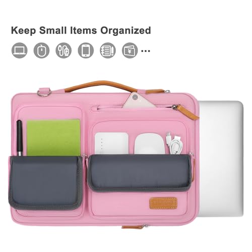 MOSISO 360 Protective Laptop Shoulder Bag,15-15.6 inch Computer Bags Compatible with MacBook Pro 16 inch, HP, Dell, Lenovo, Asus Notebook,Side Open Messenger Bag with 4 Zipper Pockets, Pink - color: Pink, size: 16 inch