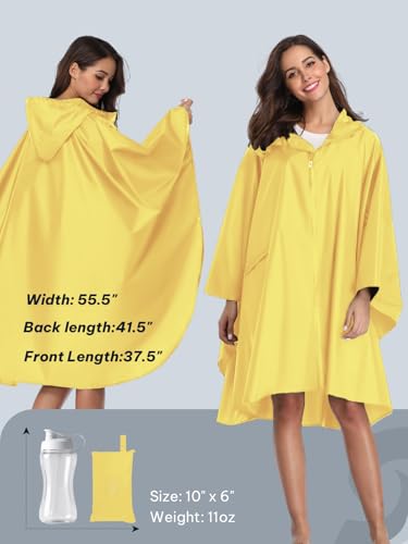 SaphiRose Unisex Rain Poncho Waterproof Raincoat Hooded for Adults Women with Pockets - color: Yellow