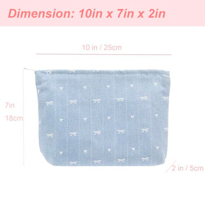 PAZIMIIK Makeup Bag Large Cotton Zipper Pouch for Purse Travel Canvas Make Up Organizer for Women Cosmetic,Jean Light - color: Jean Light