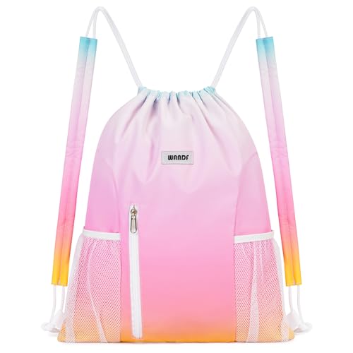WANDF Drawstring Backpack with Shoulder Pad Sports Gym Backpack with Mesh Pocket String Bag for Women Men((Rainbow) - color: M, Rainbow, size: Medium
