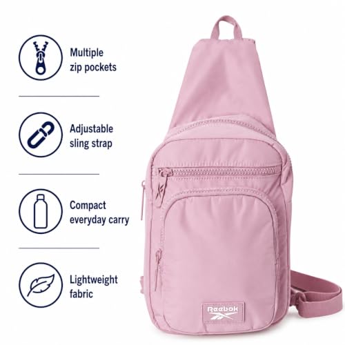 Reebok Unisex Crossbody Bag - Convertible Compact Durable Cross Body Bag for Women and Men - Gym and Travel Essentials, Size One Size, Cosmos Infused Lilac - color: Cosmos Infused Lilac