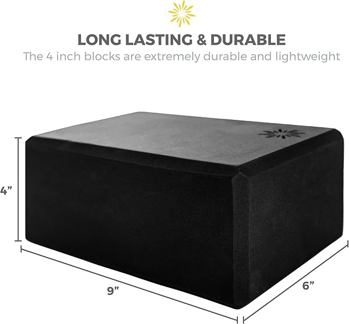 4" Yoga Block, 10 Pack Bulk EVA Foam Yoga Blocks, Firm and Supportive Yoga Brick, Balance Foam for Stretching, Pilates, and Workout, 4" x 6" x 9" - color: Black