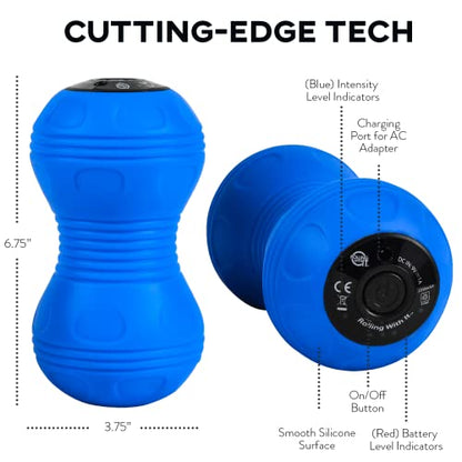 Rolling With It Vibrating Peanut Massage Ball - Deep Tissue Trigger Point Therapy, Myofascial Release - Handheld, Cordless - 4 Intensity Levels - Dual Lacrosse Ball Vibration Massager (Blue) - color: Blue