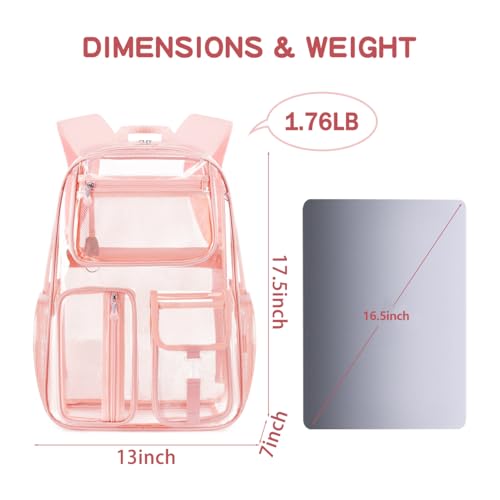 Cusangel Heavy Duty Clear Backpack,16.5 x12 x5inch TPU Large Capacity See Through Backpack for Sport Events,Travel (Pink 17.5in) - color: Pink 17.5in