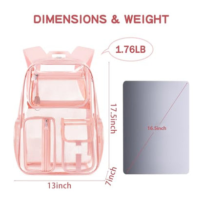 Cusangel Heavy Duty Clear Backpack,16.5 x12 x5inch TPU Large Capacity See Through Backpack for Sport Events,Travel (Pink 17.5in) - color: Pink 17.5in