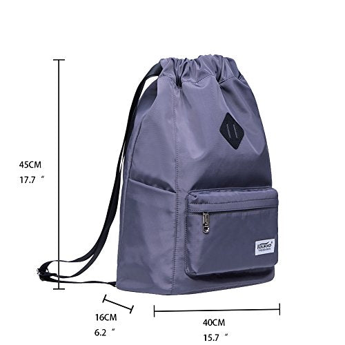 KAUKKO Drawstring Sports Backpack Gym Yoga Bag Shoulder Rucksack for Men and Women 2031-2-Gray,28.8L - color: Nylon230 Grey