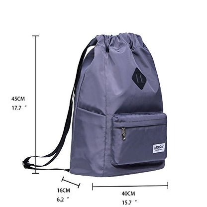 KAUKKO Drawstring Sports Backpack Gym Yoga Bag Shoulder Rucksack for Men and Women 2031-2-Gray,28.8L - color: Nylon230 Grey