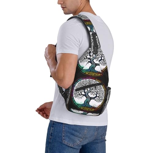 Tree And Life Viking Symbol Outdoor Crossbody Shoulder Bag For Unisex Young Adult Hiking Bicycling - color: White2