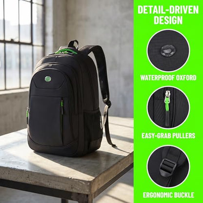 Large Capacity Laptop Backpack for Men and Women Waterproof Business Travel Backpack with Reflective Strips Multiple Compartments Casual Stylish Outdoor Daypack -Green