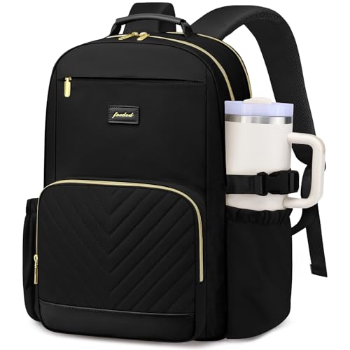 Focdod Laptop Backpack for Women Bookbag: 18 inch Work Backpacks with Pouch Pocket for Large Capacity Cup & USB Charger College Book Bag Travel Business Nurse Teacher Bookbags Anti-theft Back Pack - color: Black, size: 18 inch