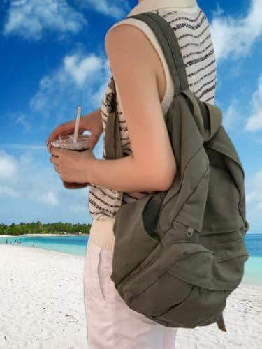 Military Green Canvas Backpack for Women & Men Retro Aesthetic Rucksack Basic Backpack for High School/College Students Travel Laptop Bag - color: Olive Green