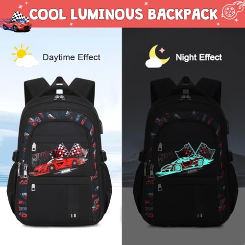 ACESAK Boys Backpack - 3PCS Cool Luminous Backpack for Boys School Backpacks for Kids Kindergarten Elementary Preschool Middle School Bags with Lunch Box Pencil Case Set (Racing Car) - color: Red Car