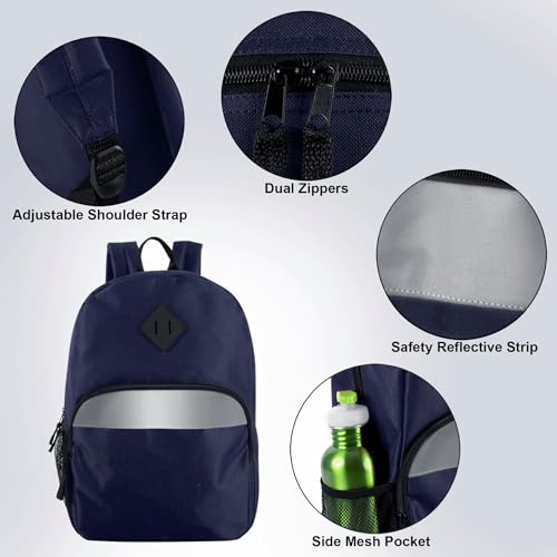 Trail maker 17" Backpack – Reflective School Backpack with Padded Straps, Water Bottle Pockets for Kids & Adults, School Travel Camp (Navy) - color: Navy