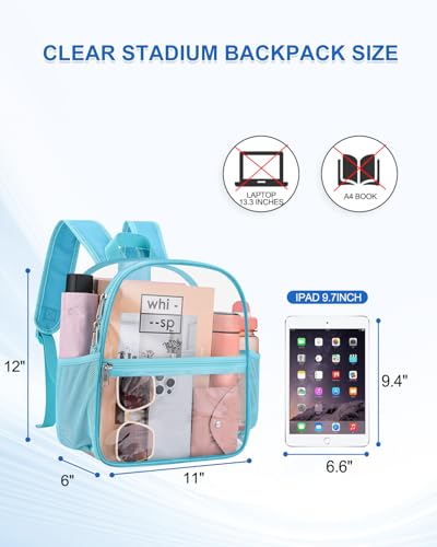 Clear Backpack for Stadium Events, 12x12x6 Small Clear Plastic bag with Reinforced Straps for Game Security Festival Concert - color: Aqua