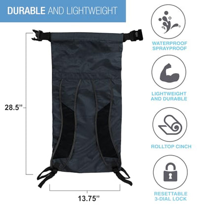 WaterSeals Locking Backpack + Waterproof Bag for Women & Men with Ripstop Material & Anti-Theft Combination Lock to Protect Wallet, iPhone or Valuables at the Beach, Pool, Skiing, or Camping, Black - color: Black
