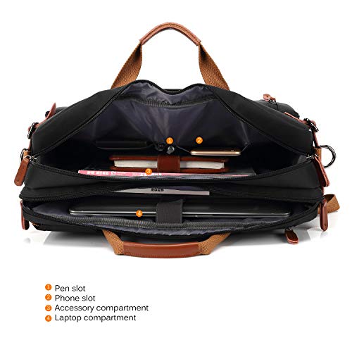 CoolBELL Convertible Backpack Messenger Shoulder Bag Laptop Case Handbag Business Briefcase Multi-Functional Travel Rucksack Fits 17.3 Inch Laptop for Men/Women (Black) - color: Black, size: 17.3 Inches