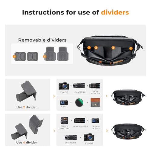 K&F CONCEPT Camera Sling Bag Crossbody Bag Waterproof Camera Shoulder Backpack DSLR/SLR/Mirrorless Camera Case - color: 11 Black Large