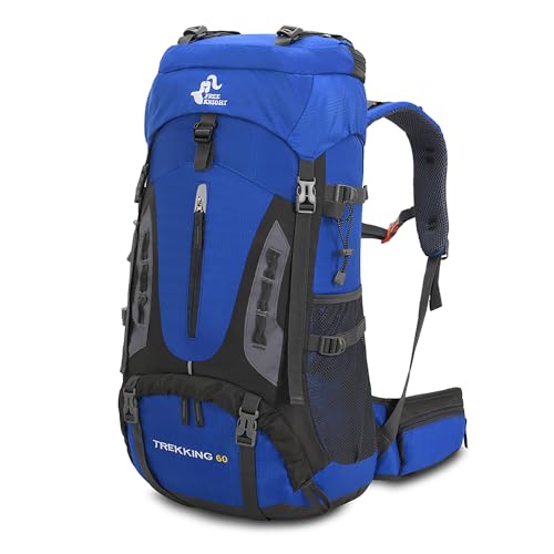 Bseash 60L Hiking Camping Backpack with Rain Cover, Waterproof Large Capacity Outdoor Sport Travel Daypack Climbing Touring (Blue) - color: Blue