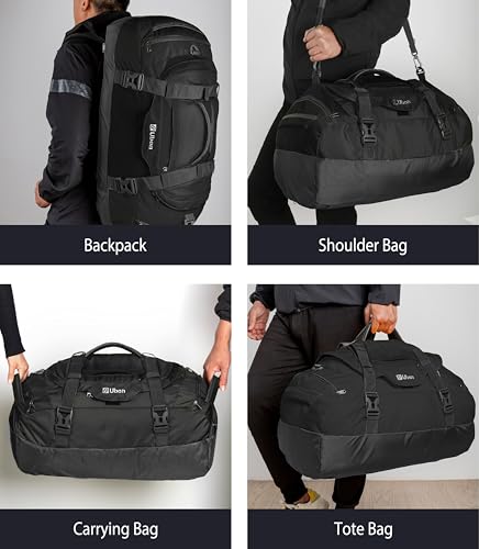 Ubon Large Duffel Bag Weekender Bags with Shoe Compartments 4-Way Sports Gym Backpack with Padded Straps Camping Traveling Duffle Bag - color: Black, size: 80L