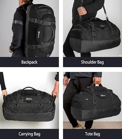 Ubon Large Duffel Bag Weekender Bags with Shoe Compartments 4-Way Sports Gym Backpack with Padded Straps Camping Traveling Duffle Bag - color: Black, size: 80L