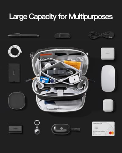 Inateck New Electronics Organizer Travel Case, 180° Open Water-resistant, Large Capacity Travel Cord Organizer, Portable Storage Bag, Black