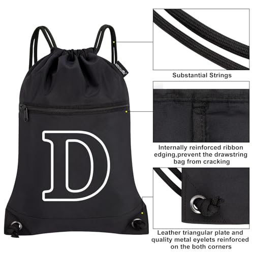 HOLYLUCK Drawstring Bags Initial Backpack Sackpack Cinch Bags for Sports, Gym, Travel, Beach (Black-D) - color: Black-d