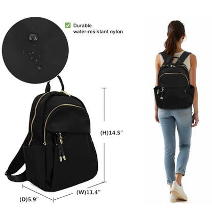 M-ioi-M Medium Backpack Purse for Women, Fashion Nylon Daypack with Gold Hardware, Lightweight Water-Resistant Rucksack for College, Work, Travel, Everyday Use, Fits 13–14" Laptop (Black, Medium) - color: Black,medium